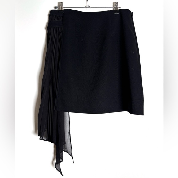 Givenchy Asymmetric Black Mini Skirt – Pleated Panel, French Designer, Statement - Picture 4 of 14